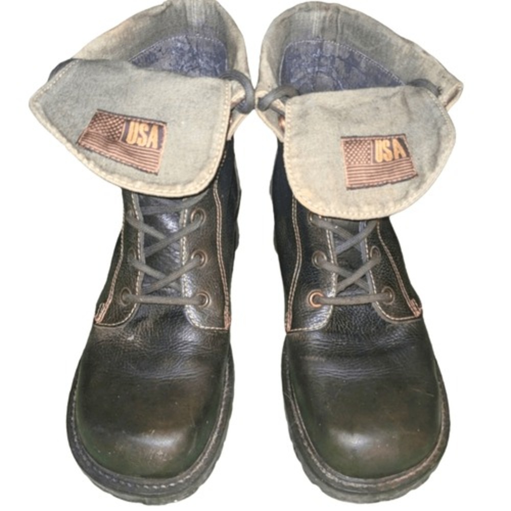 Vintage Bakers women's green leather chunky heel boots utility‎ military style